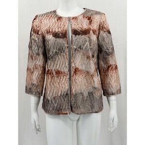 Chicos Travelers Jacket Womens 1 US Medium Brown Textured Blazer Artsy Abstract